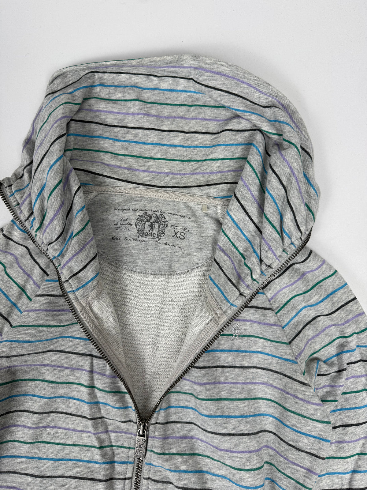 Grey striped zip up thigh neck sweatshirt (XS)