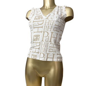 White graphic ruched tight fit top (S)