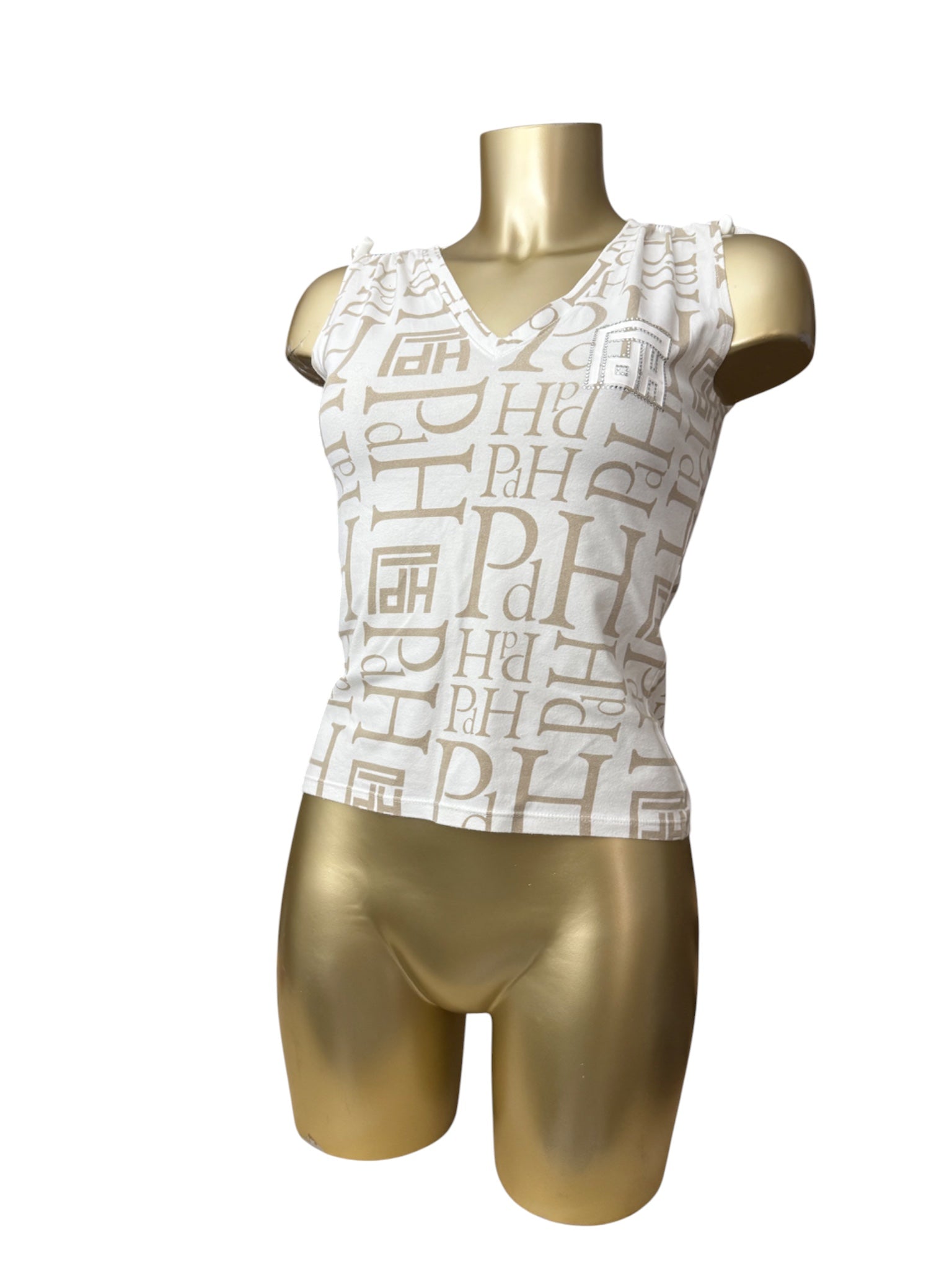 White graphic ruched tight fit top (S)