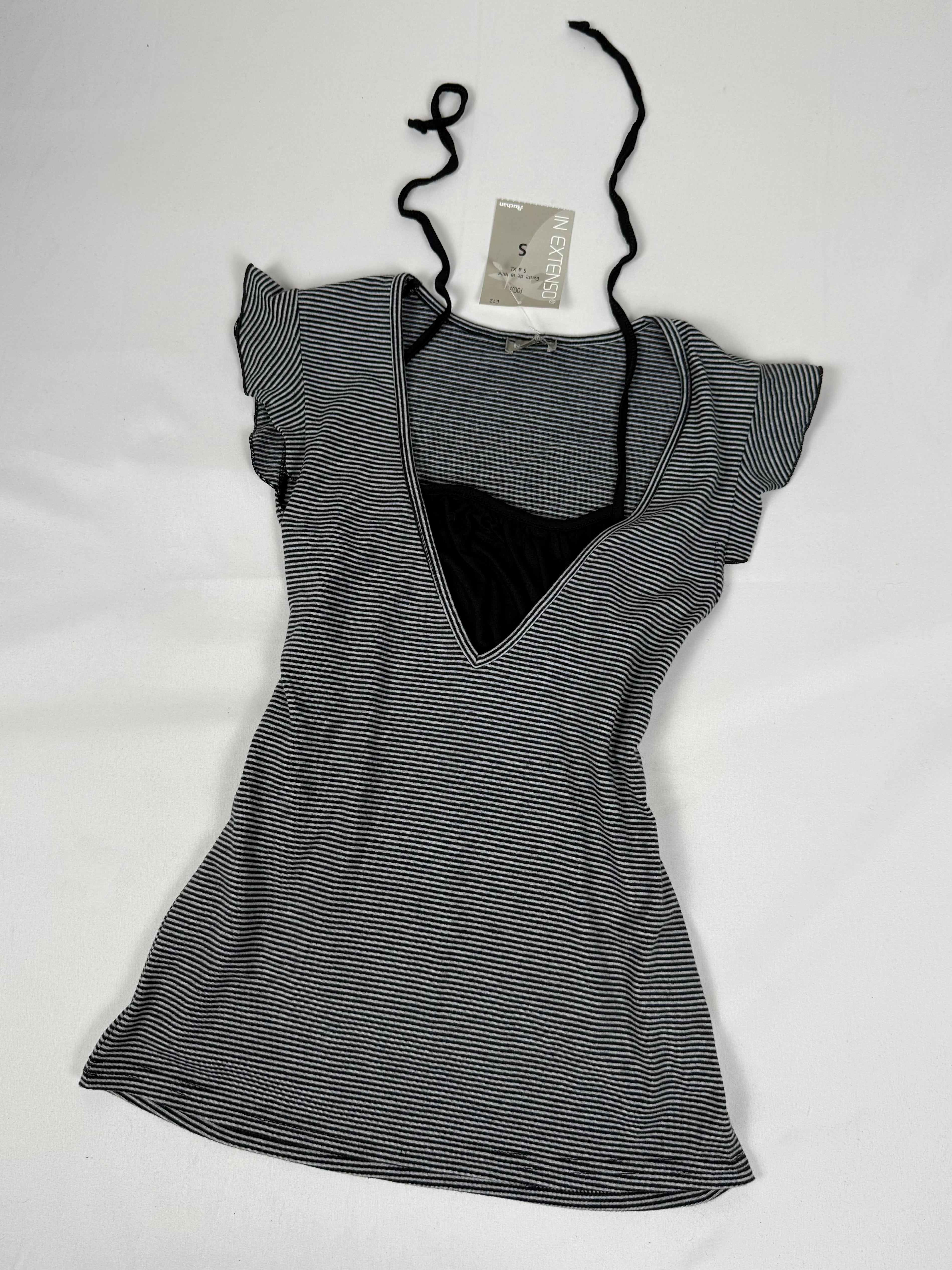 Grey striped 2 in 1 halter tee (S)