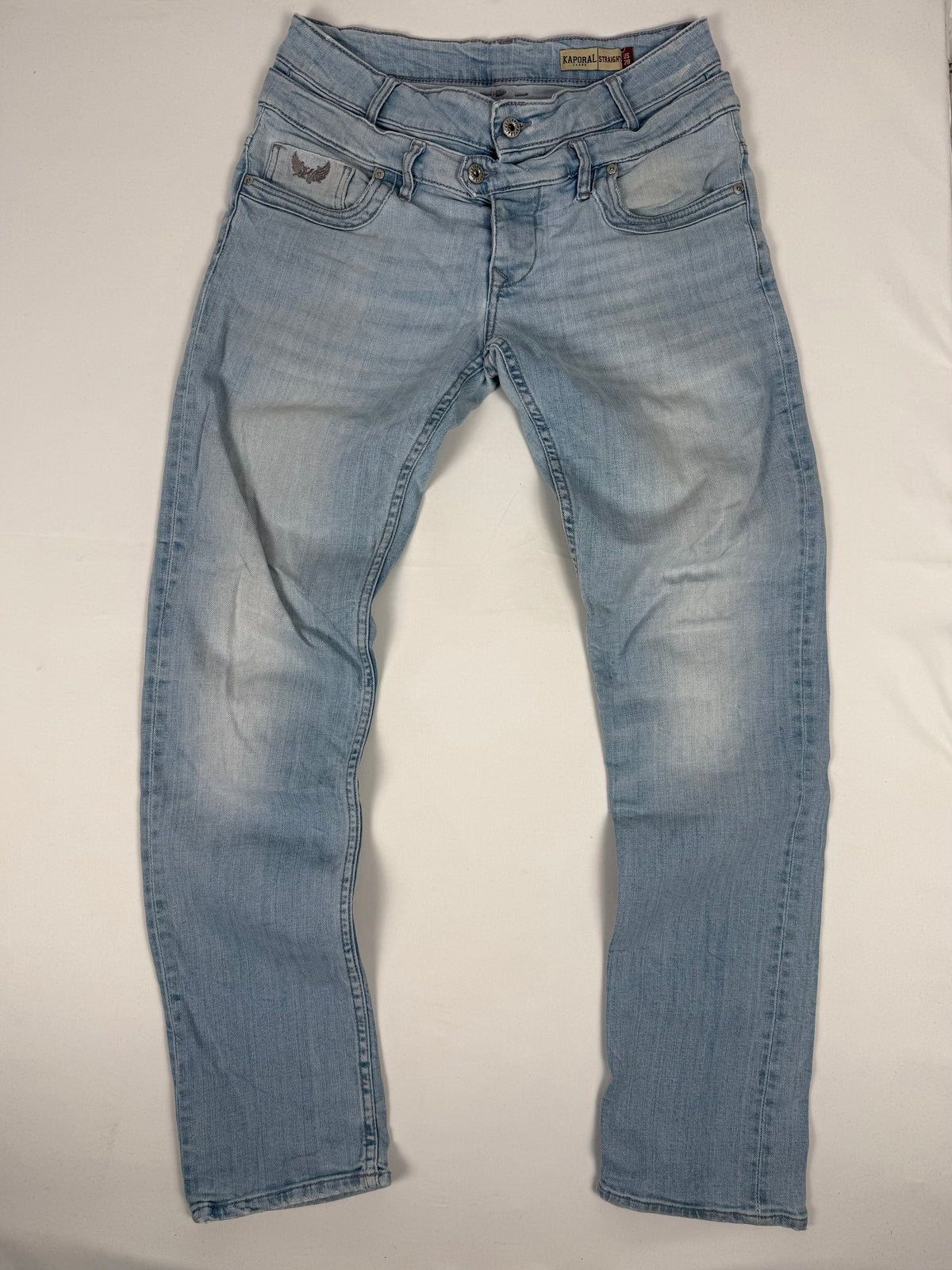 Blue denim low rise baggy pants (L)