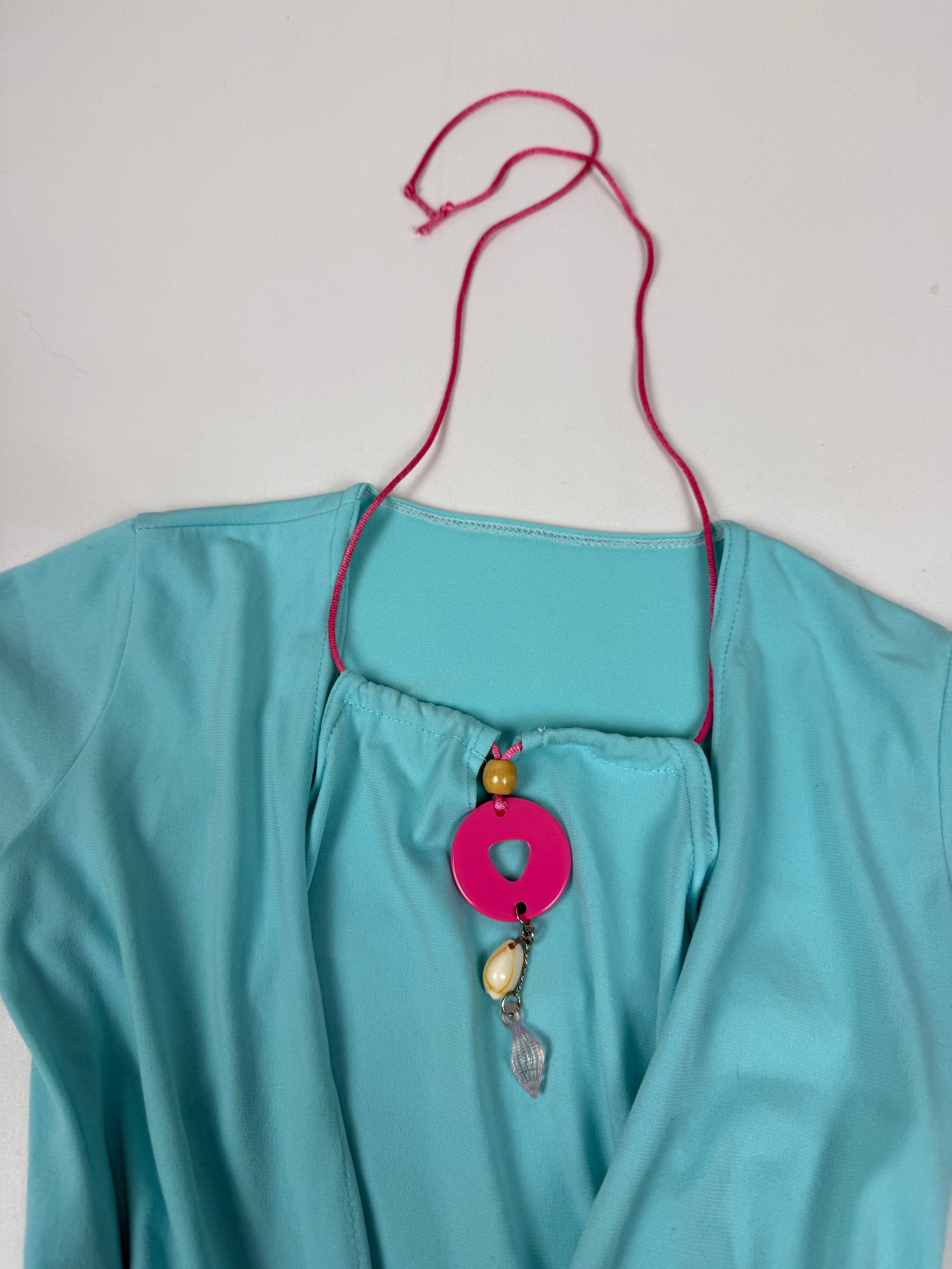 Blue halter neck pearls tee (XS)