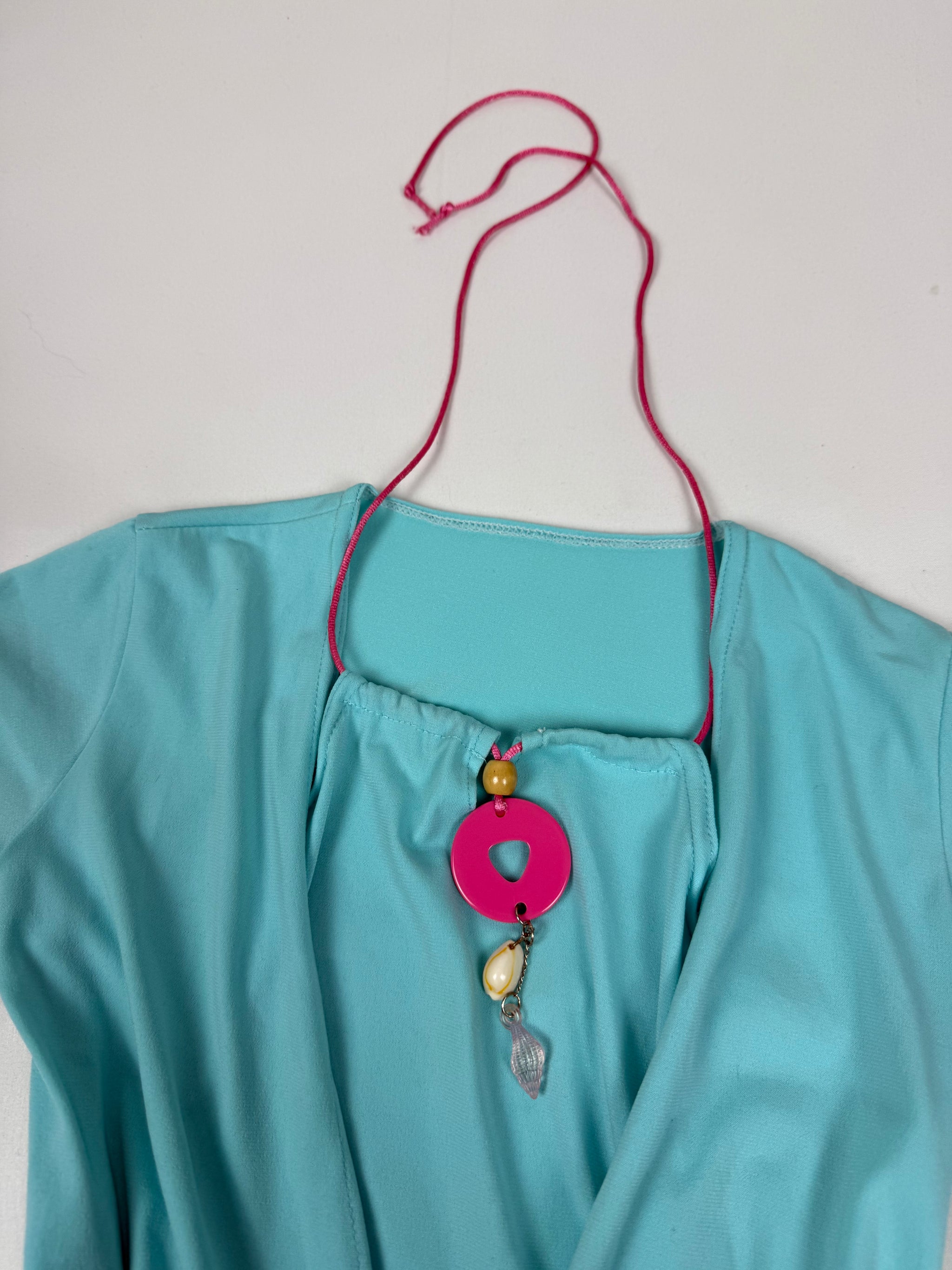 Blue halter neck pearls tee (XS)