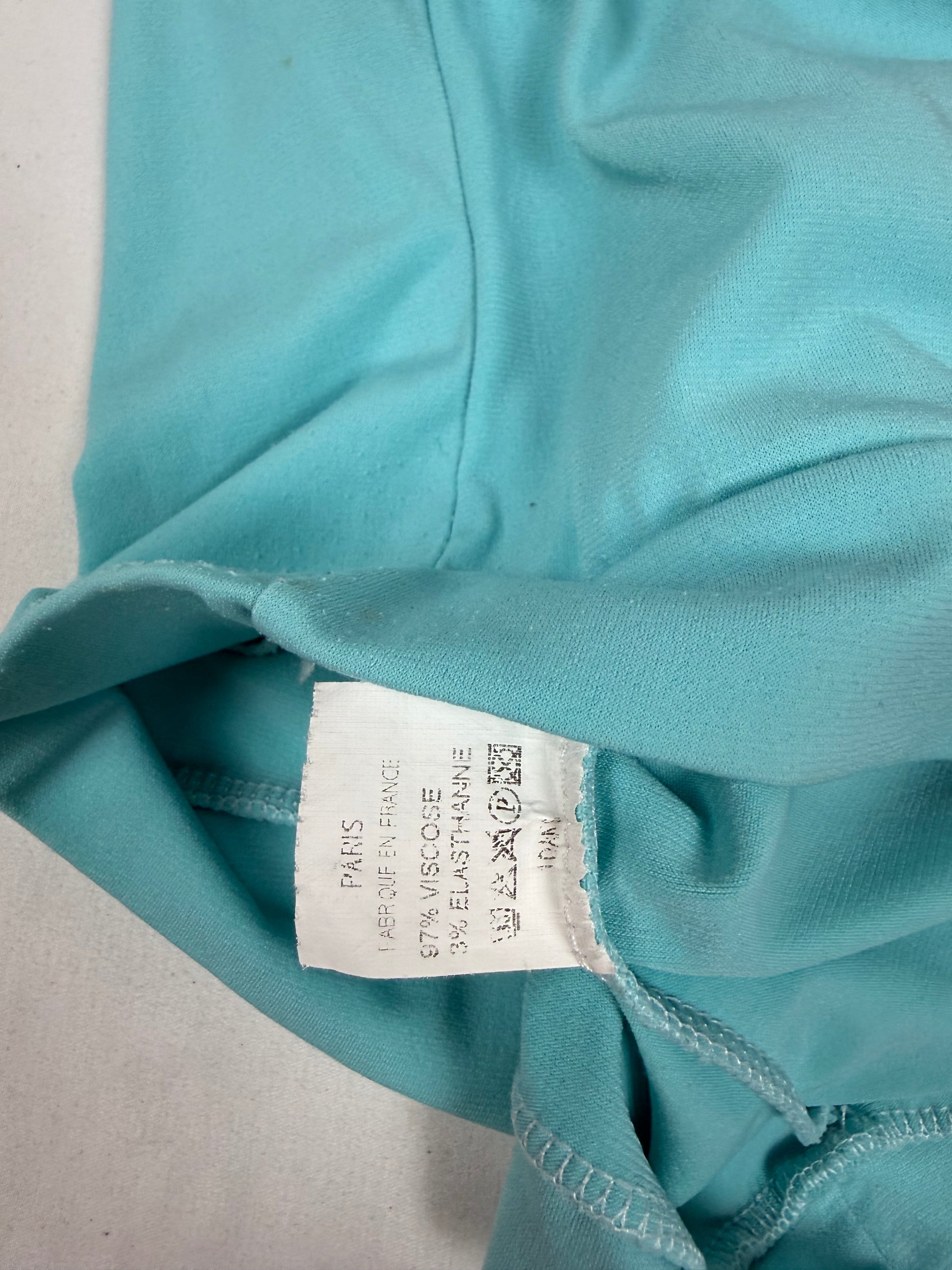 Blue halter neck pearls tee (XS)