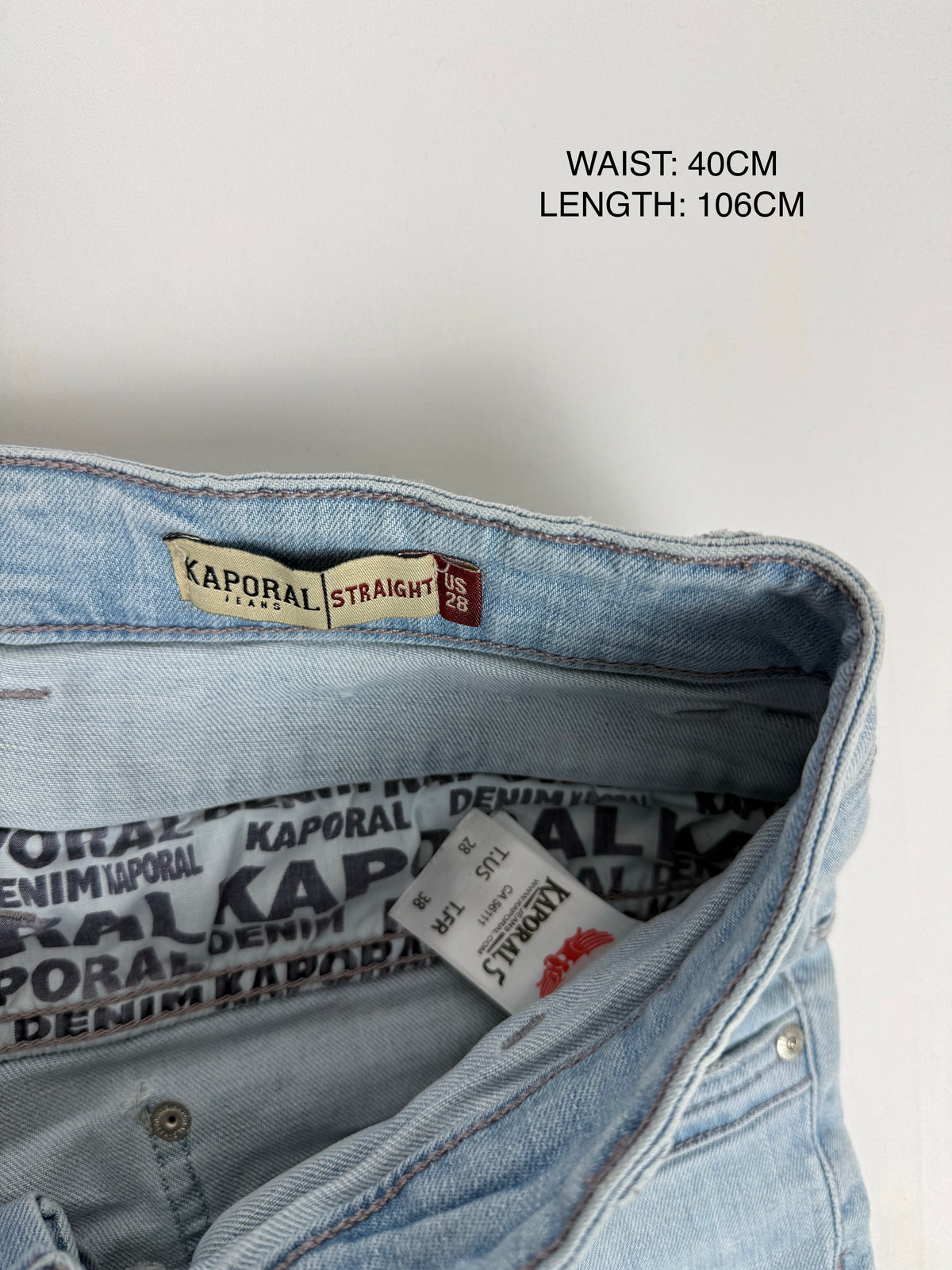 Blue denim low rise baggy pants (L)