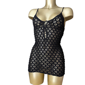 Black stretchy crochet babydoll mini dress (S/M)