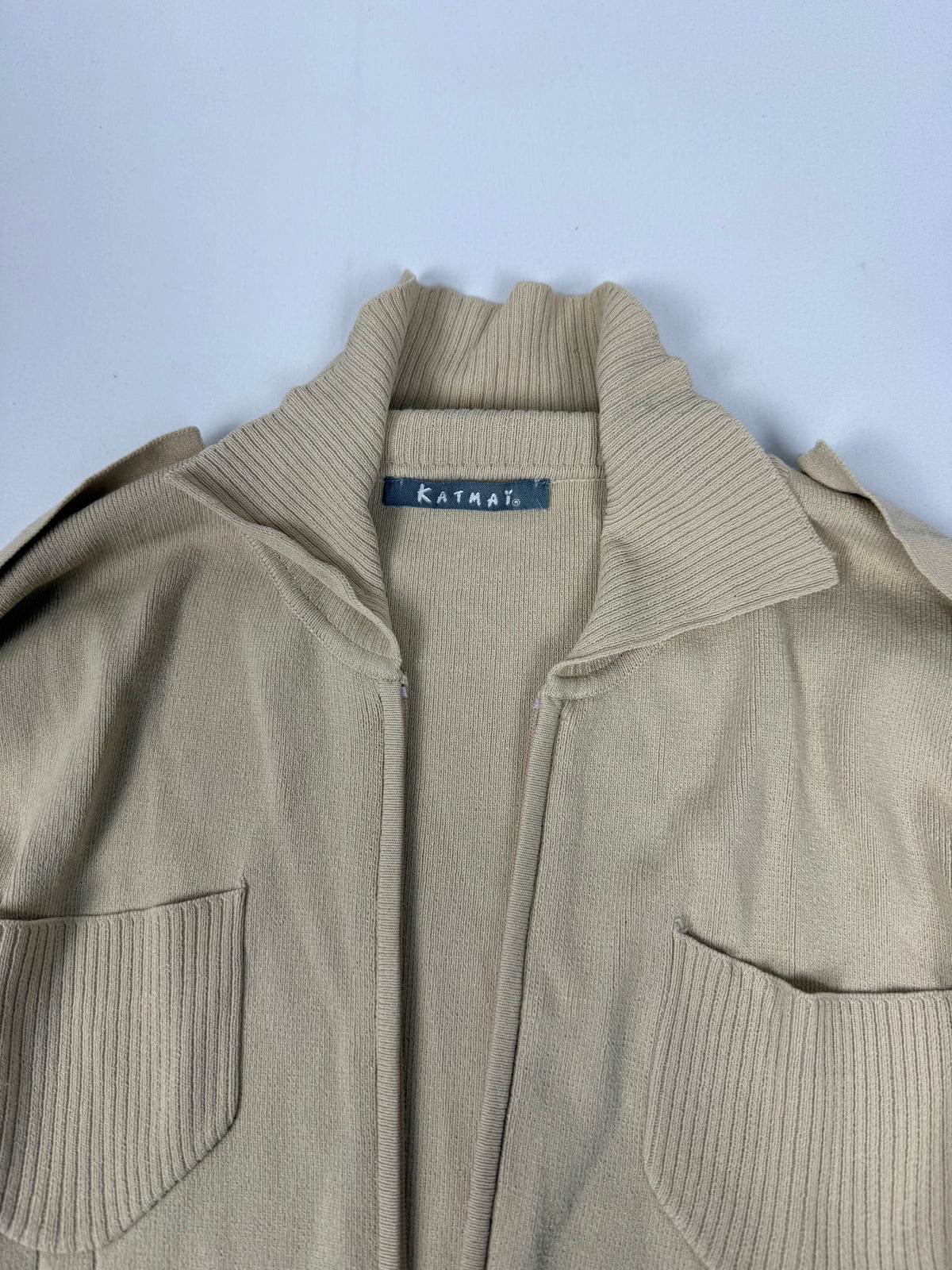 Beige zip up stretchy knit jacket (L)
