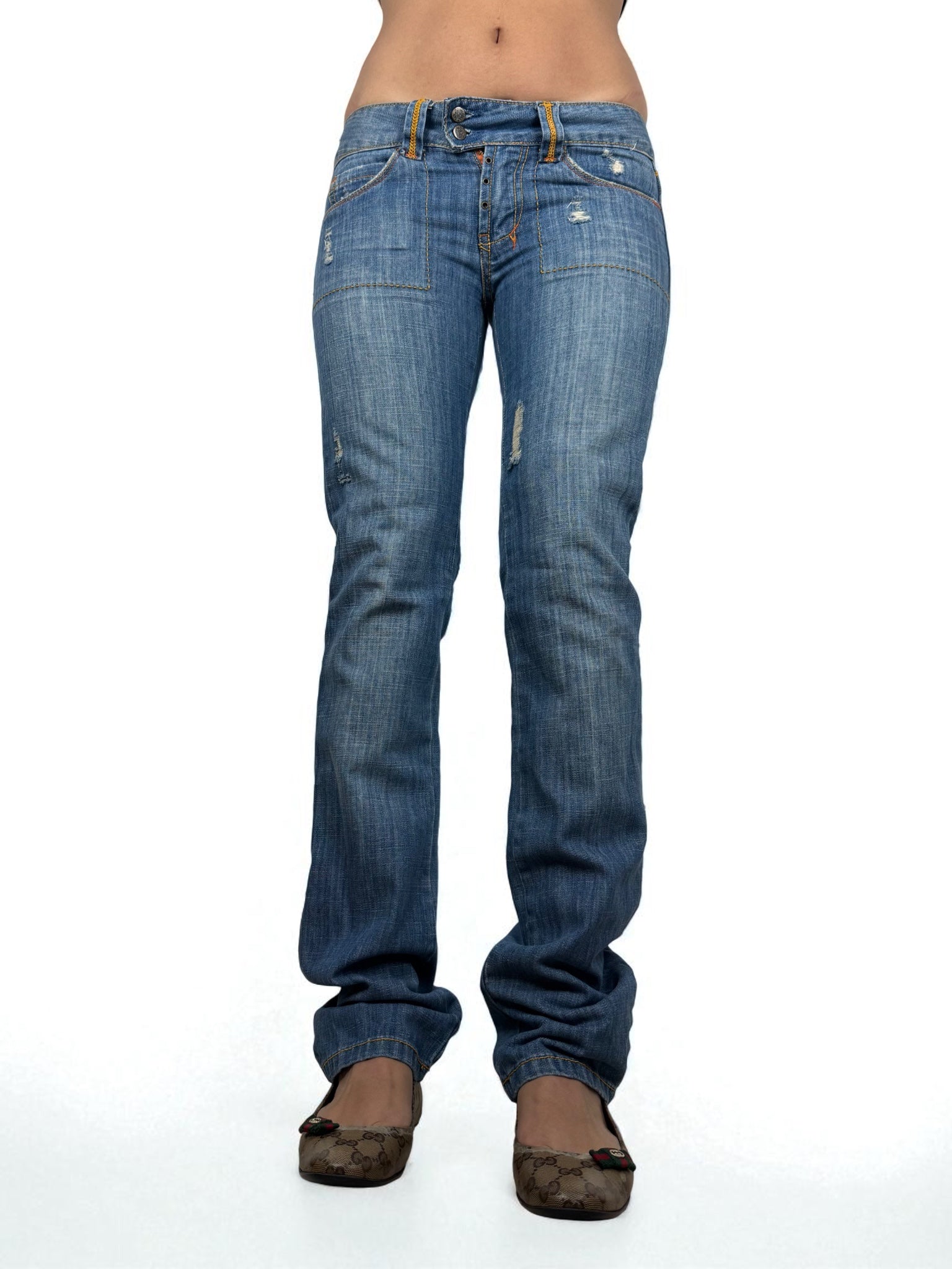 Blue denim low waist straight legs pants (XS/S)