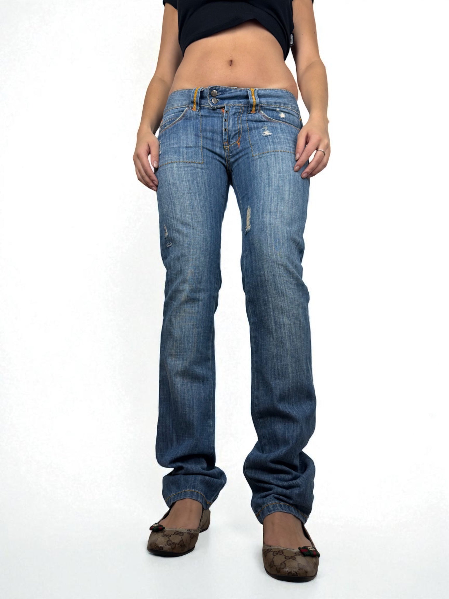 Blue denim low waist straight legs pants (XS/S)