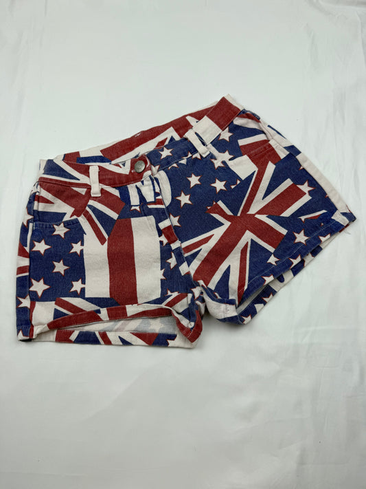 Flags print mid rise mini short (XS/S)