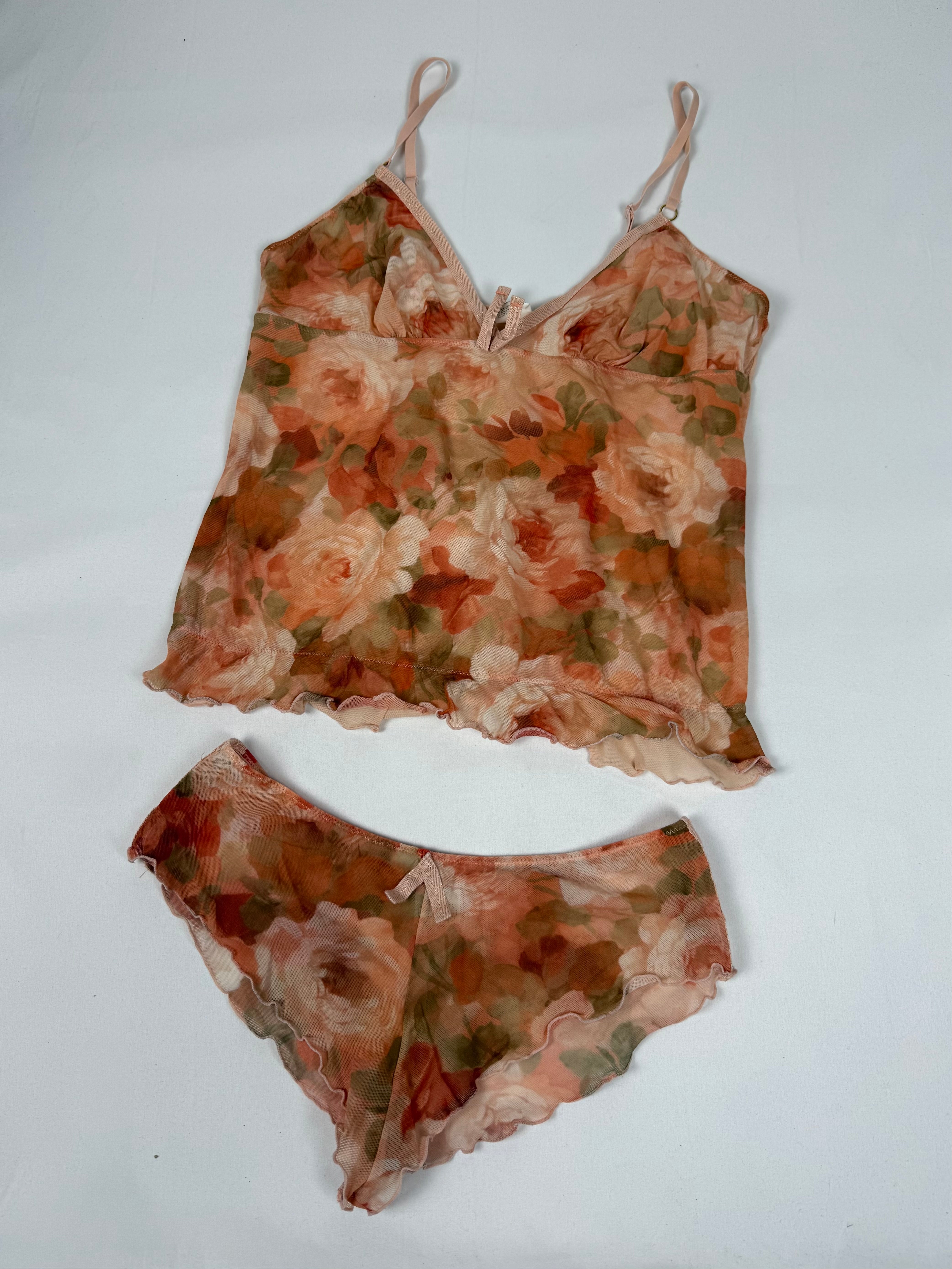 Orange floral mesh mini shorty + top set (M/L)