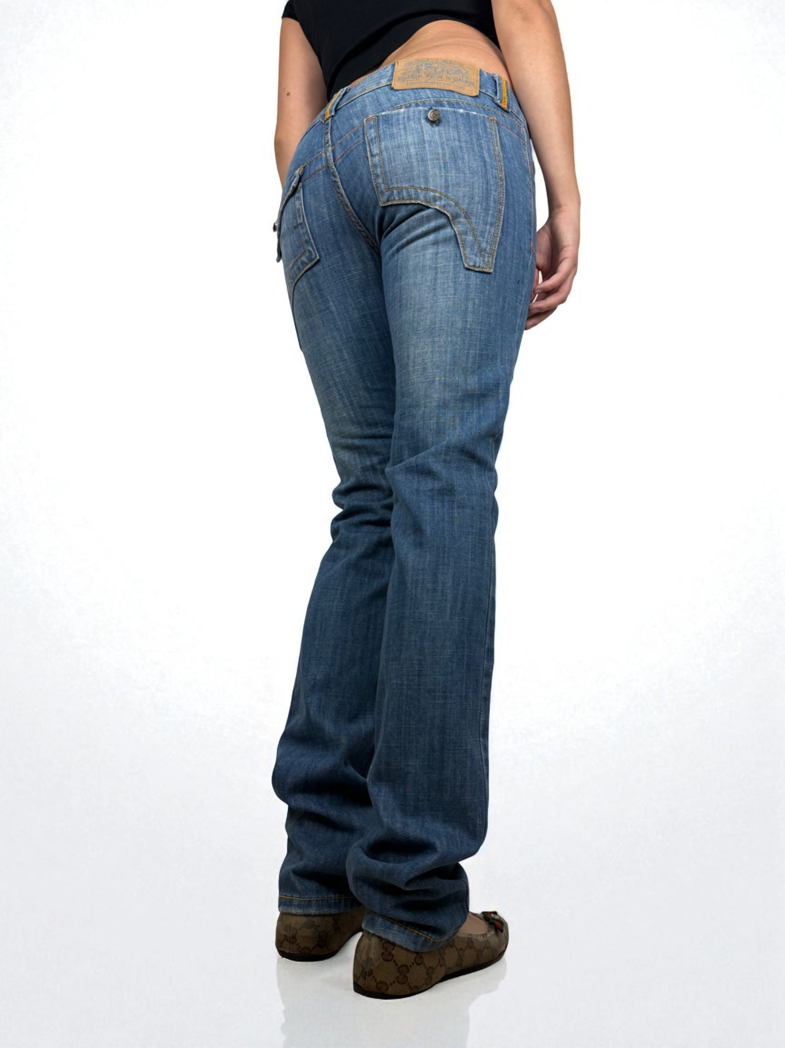 Blue denim low waist straight legs pants (XS/S)