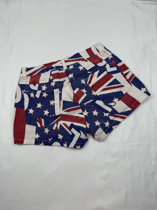 Flags print mid rise mini short (XS/S)