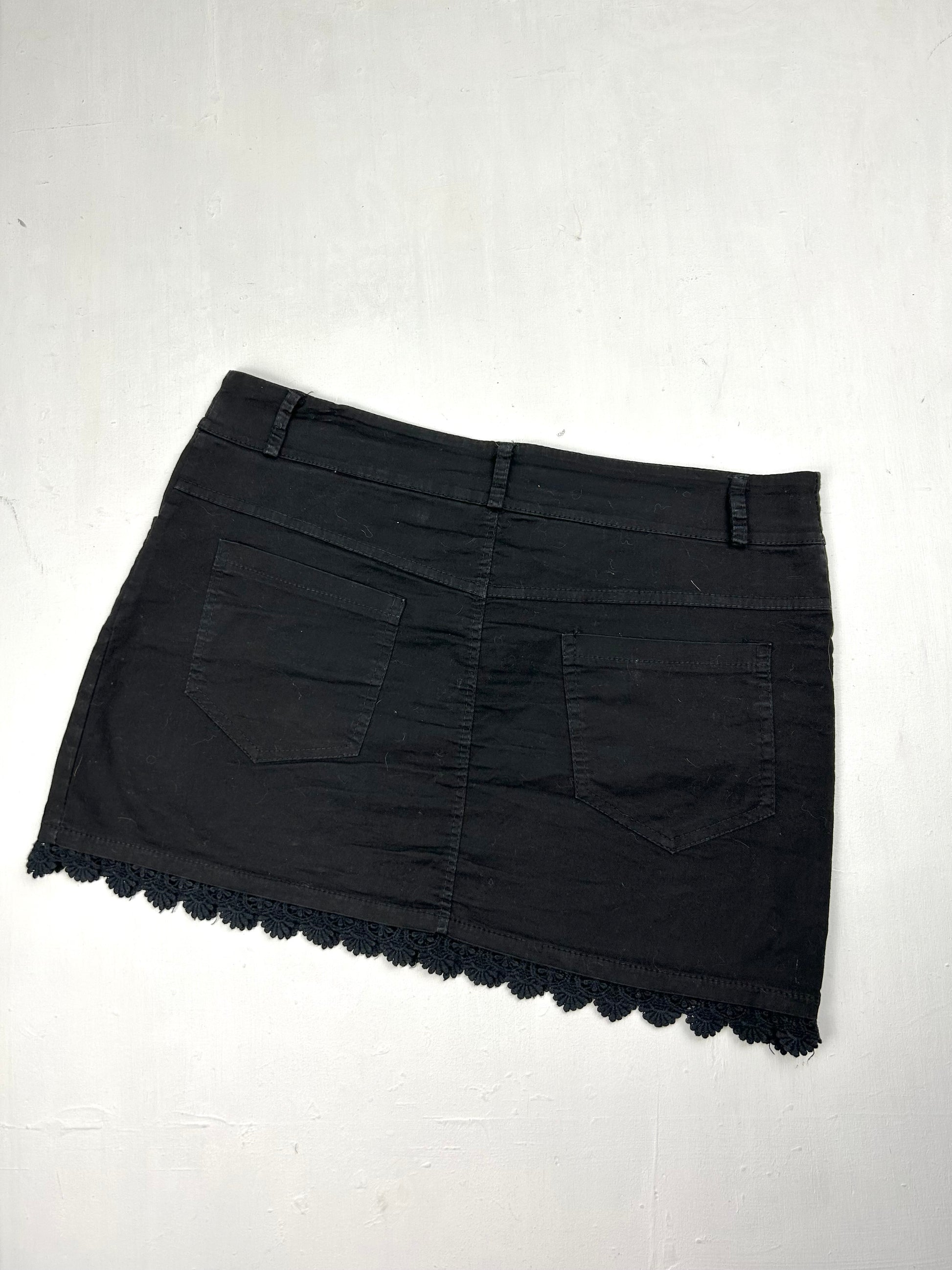 Black denim low rise mini skirt (S/M)