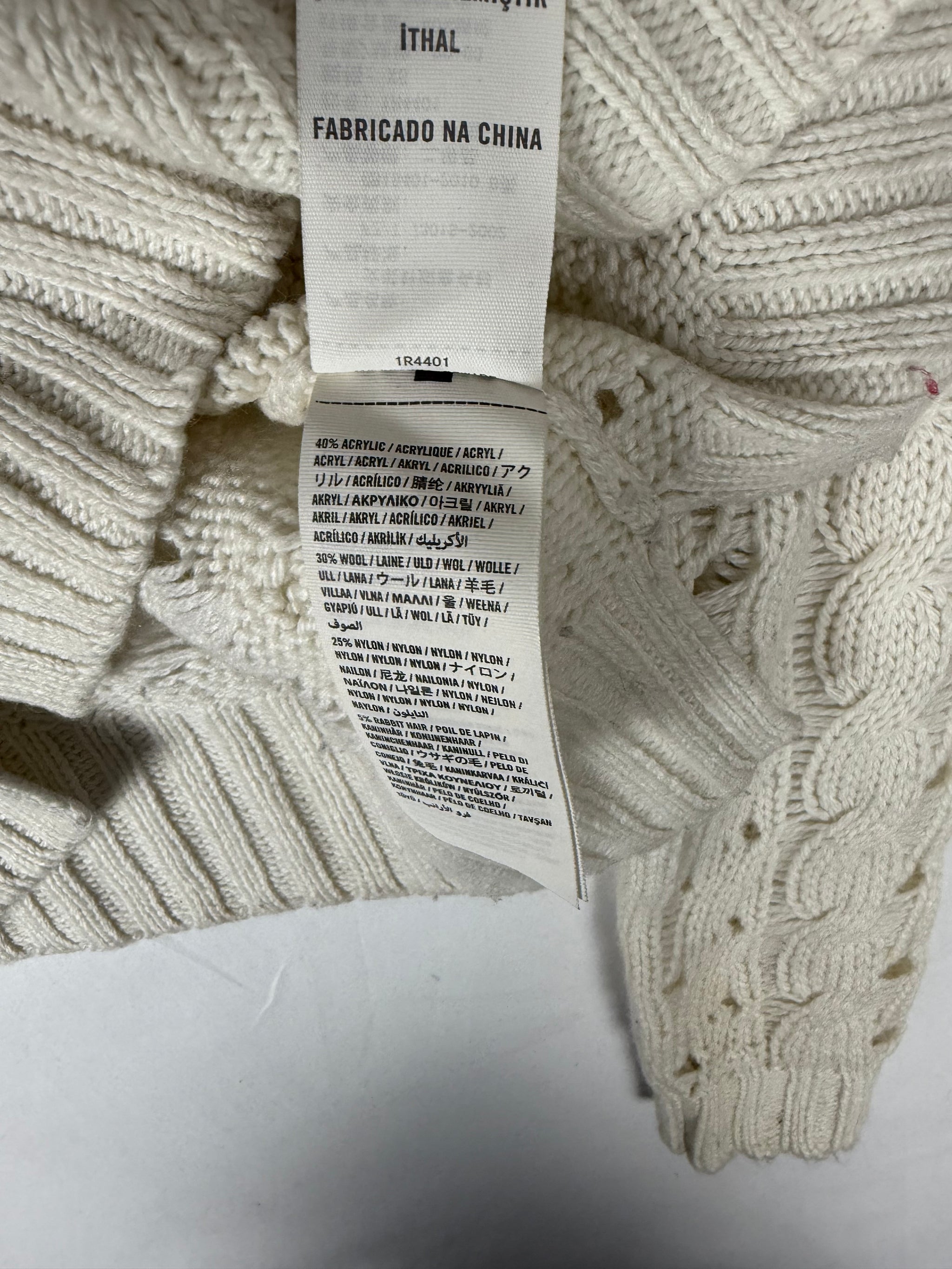 Cream crochet V neck jumper (XS)