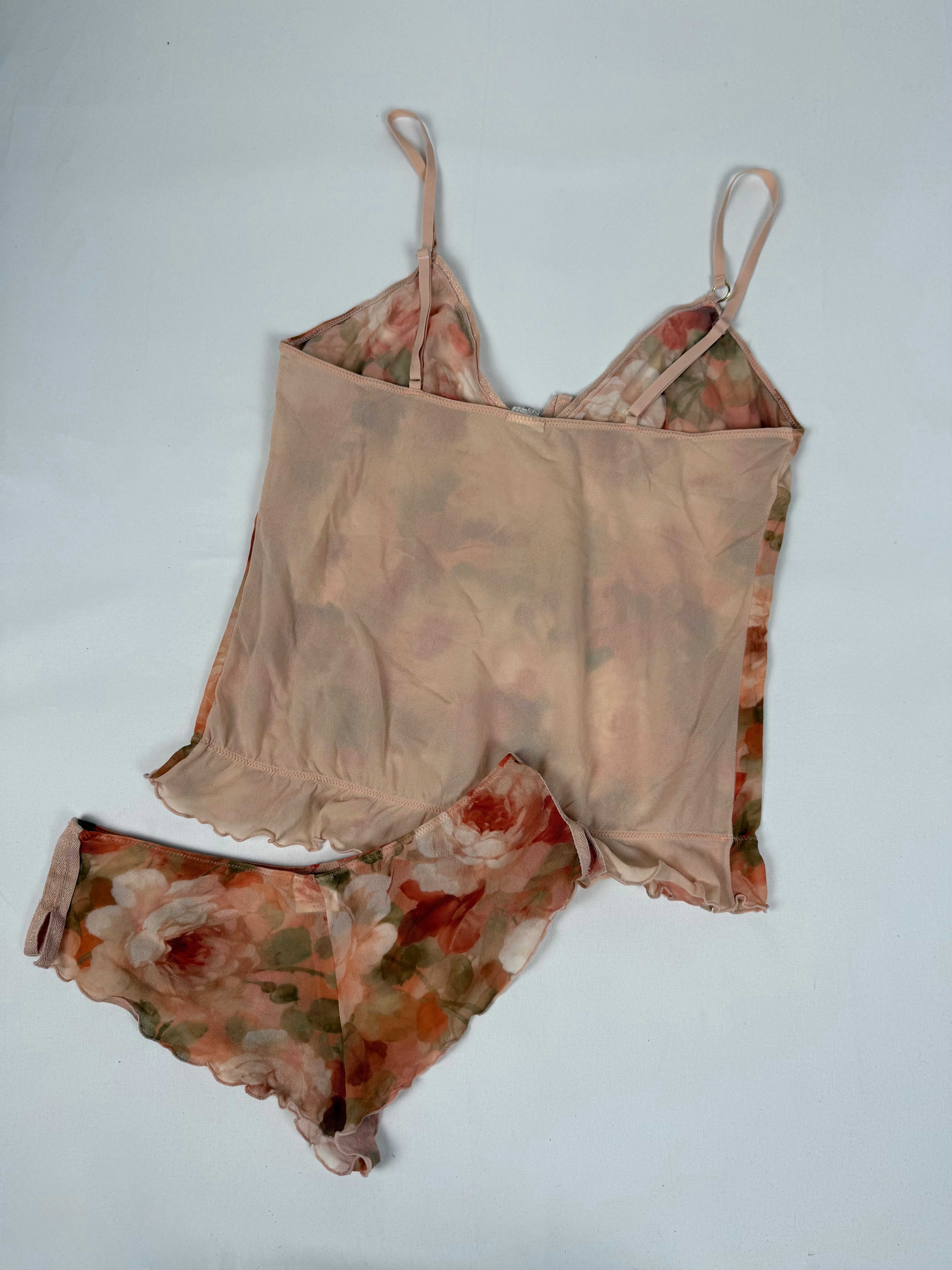 Orange floral mesh mini shorty + top set (M/L)