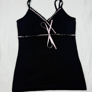 Black & baby pink bow cami top (S)