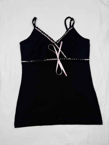 Black & baby pink bow cami top (S)