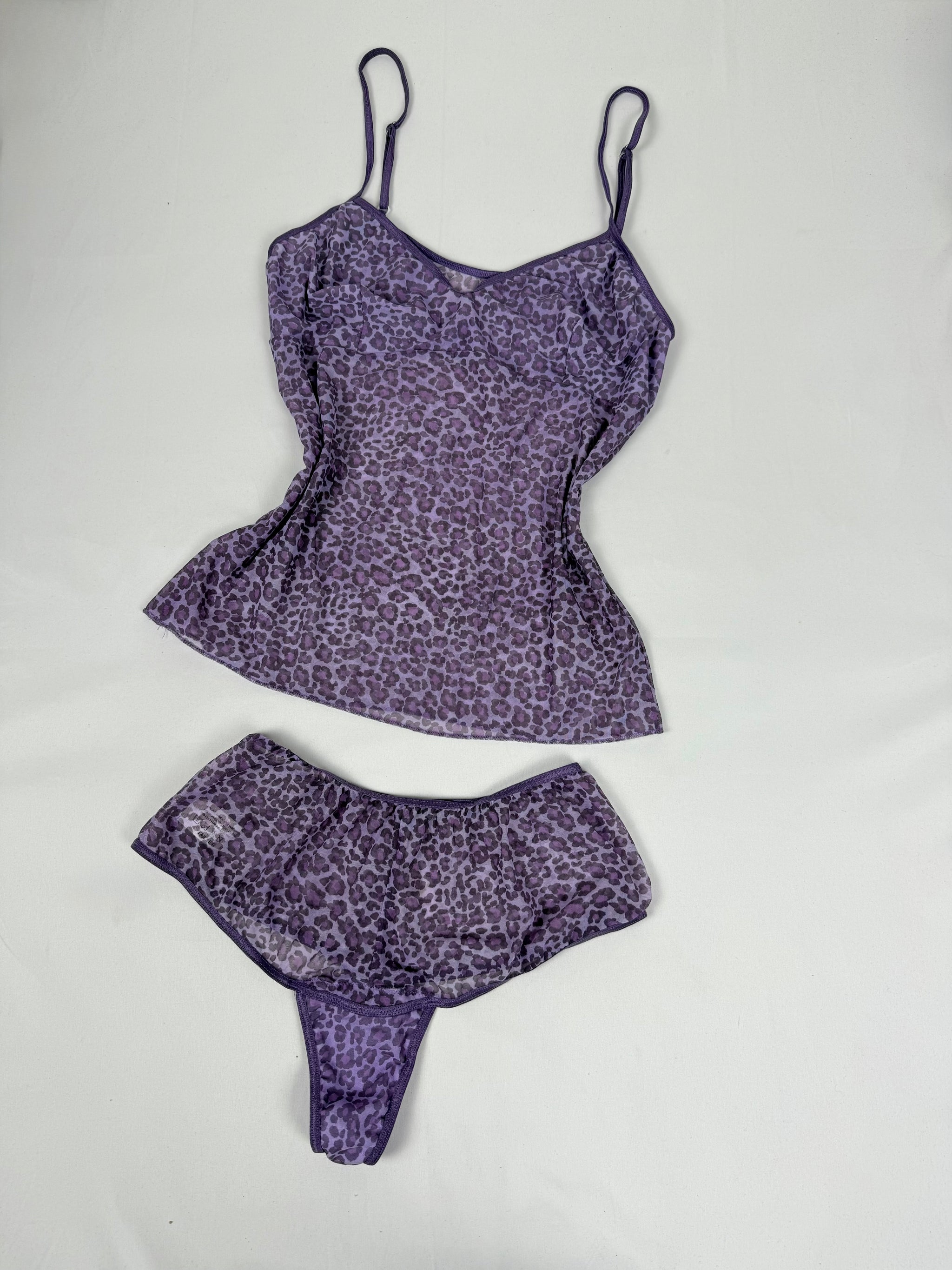 Purple mesh animal print top + panty set (XL)
