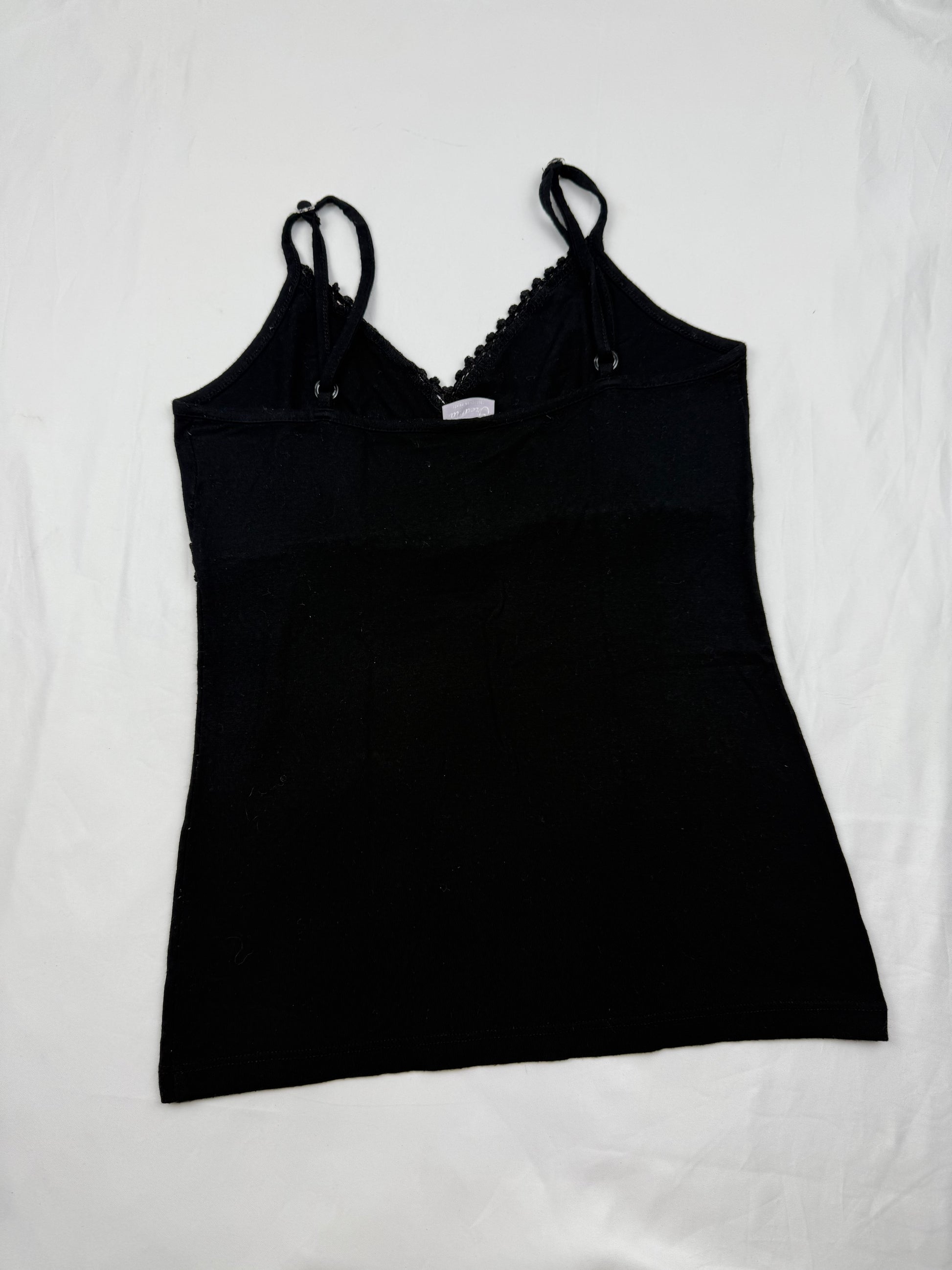 Black & baby pink bow cami top (S)