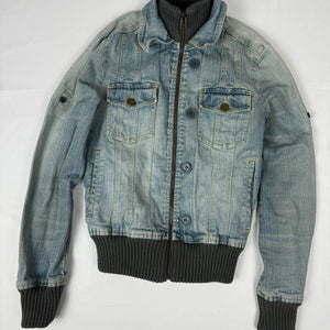 Blue denim zip up biker jacket (XS)