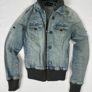 Blue denim zip up biker jacket (XS)