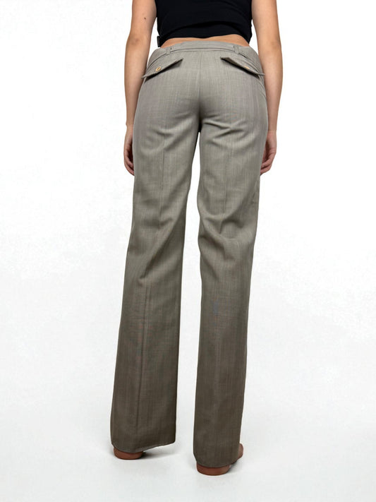 Beige low rise flared office pants with belt (XS)
