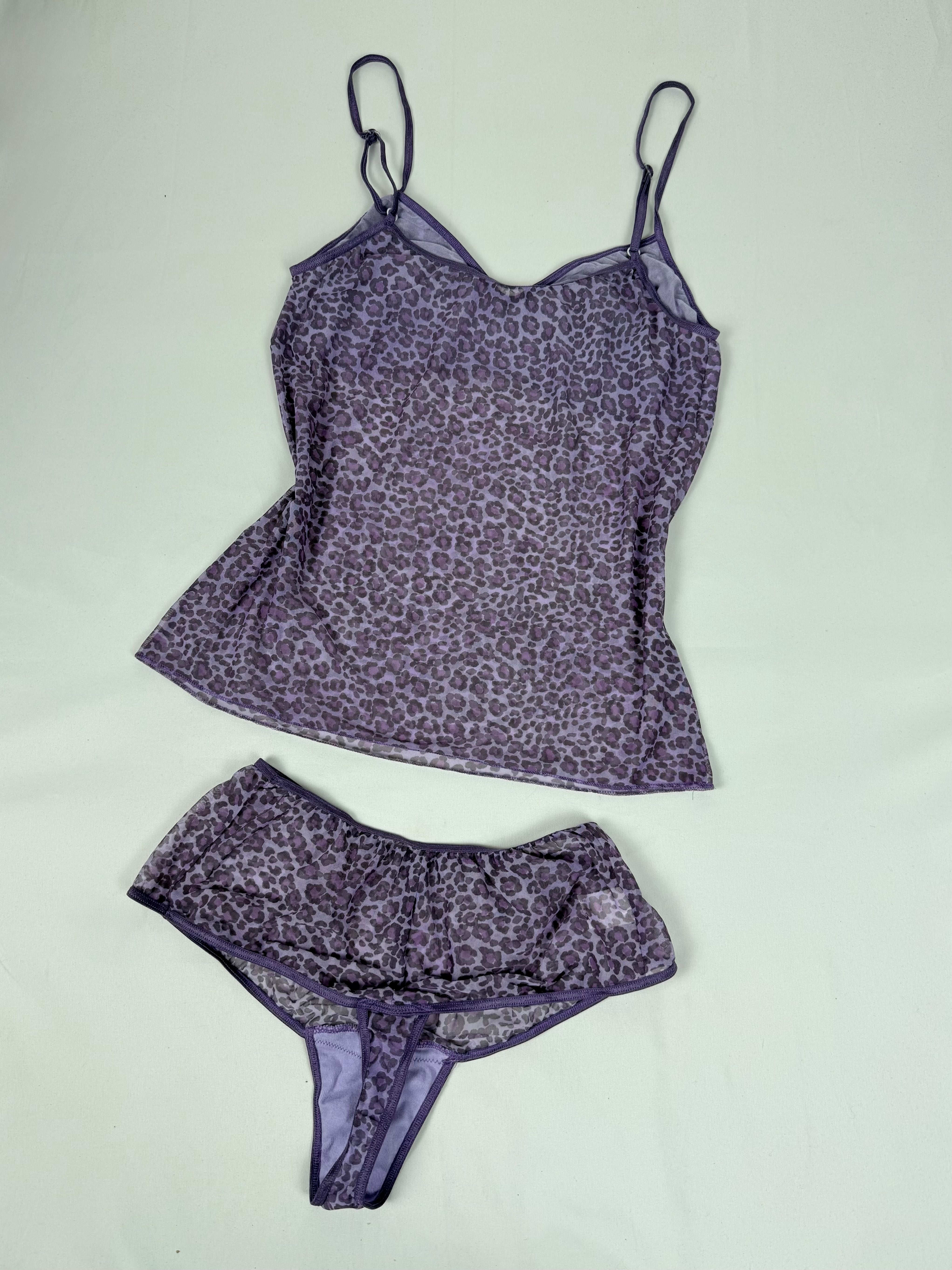 Purple mesh animal print top + panty set (XL)