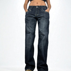 Navy denim low rise baggy pants (M/L)