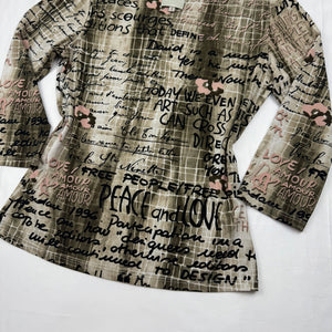Khaki graphic long sleeves top (S/M)