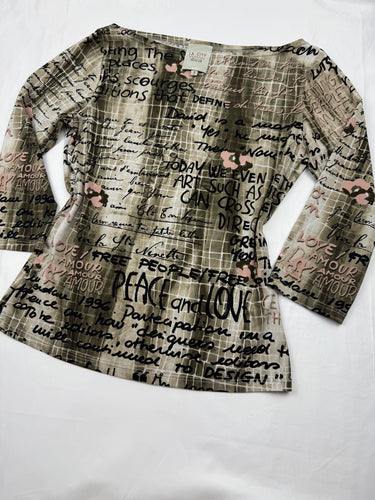 Khaki graphic long sleeves top (S/M)