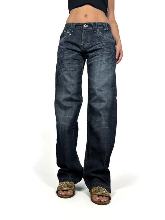 Navy denim low rise baggy pants (M/L)