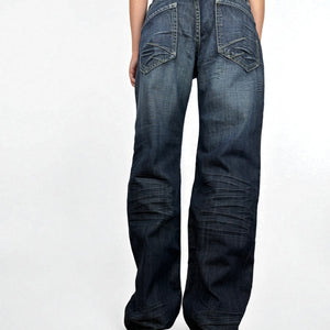 Navy denim low rise baggy pants (M/L)