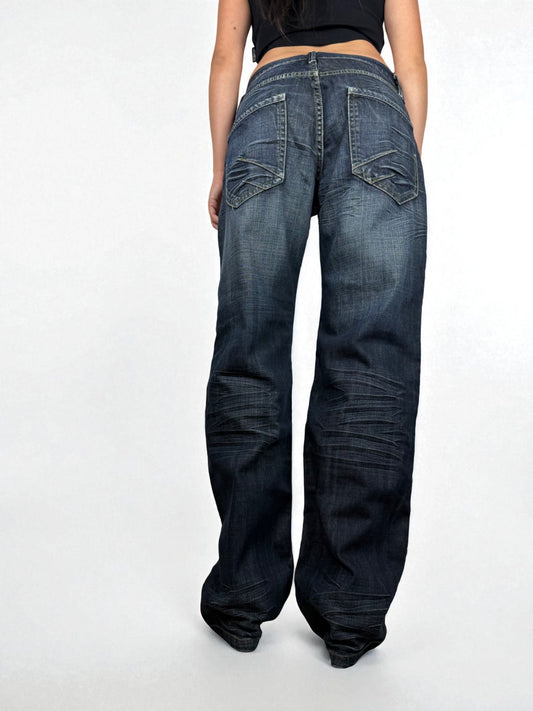 Navy denim low rise baggy pants (M/L)