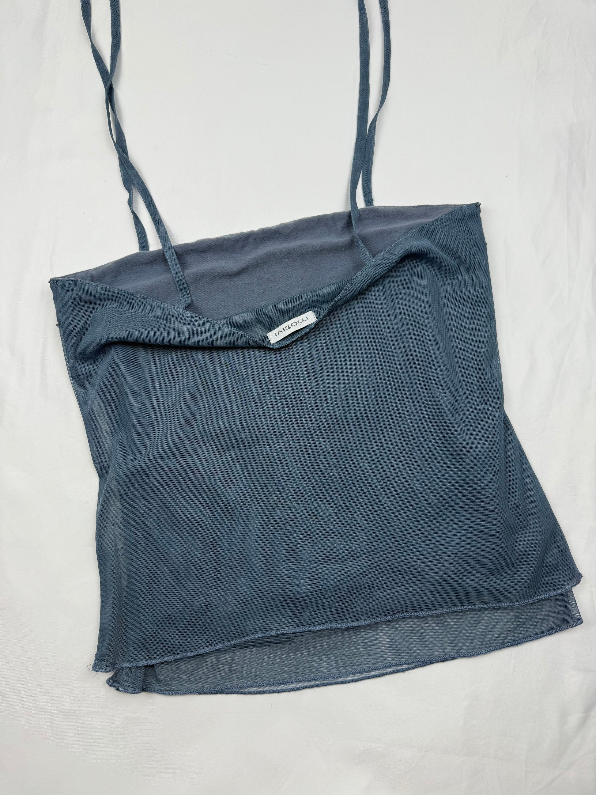 Blue mesh lined sequins tie up cami top (S)
