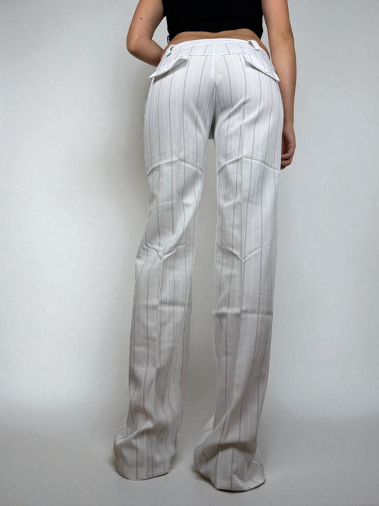 White striped low waist office flare pants (M/L)