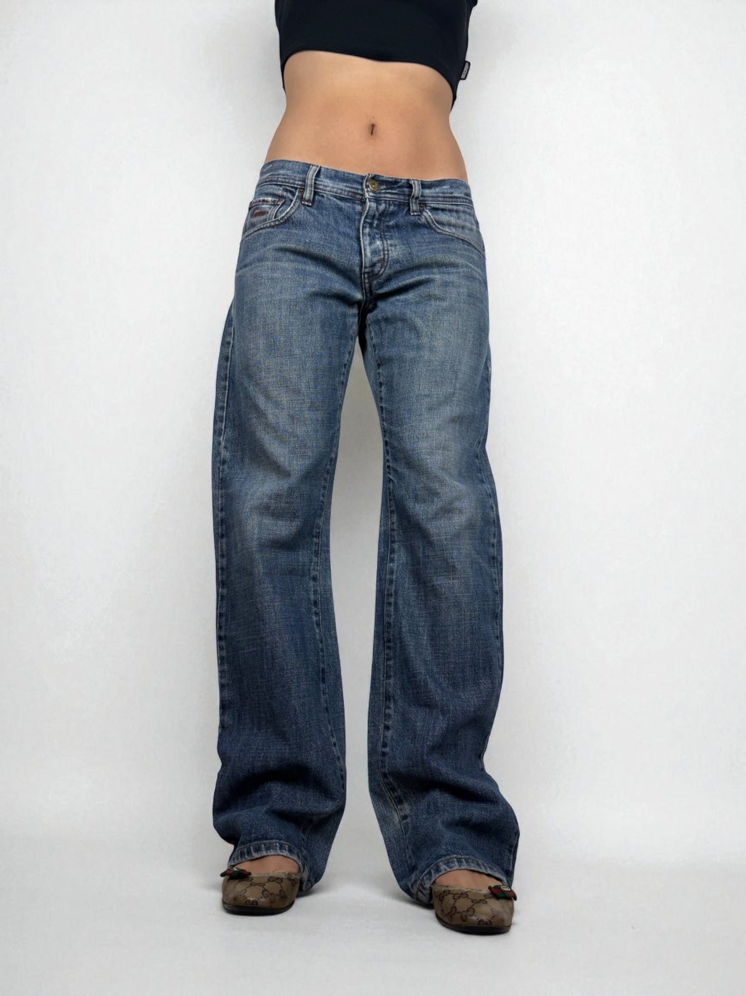 Blue denim low waist baggy pants (L)