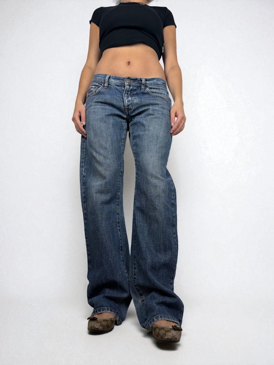 Blue denim low waist baggy pants (L)