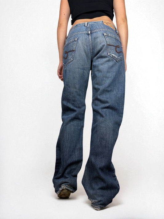 Blue denim low waist baggy pants (L)