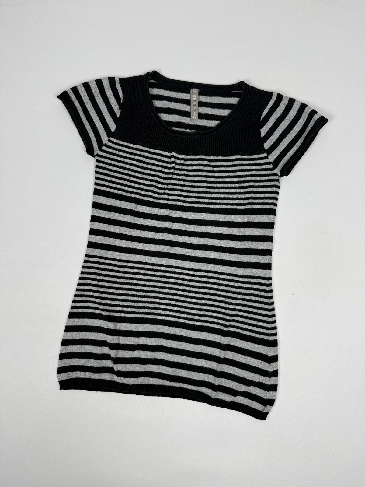Black striped cotton short sleeves jumper (S)
