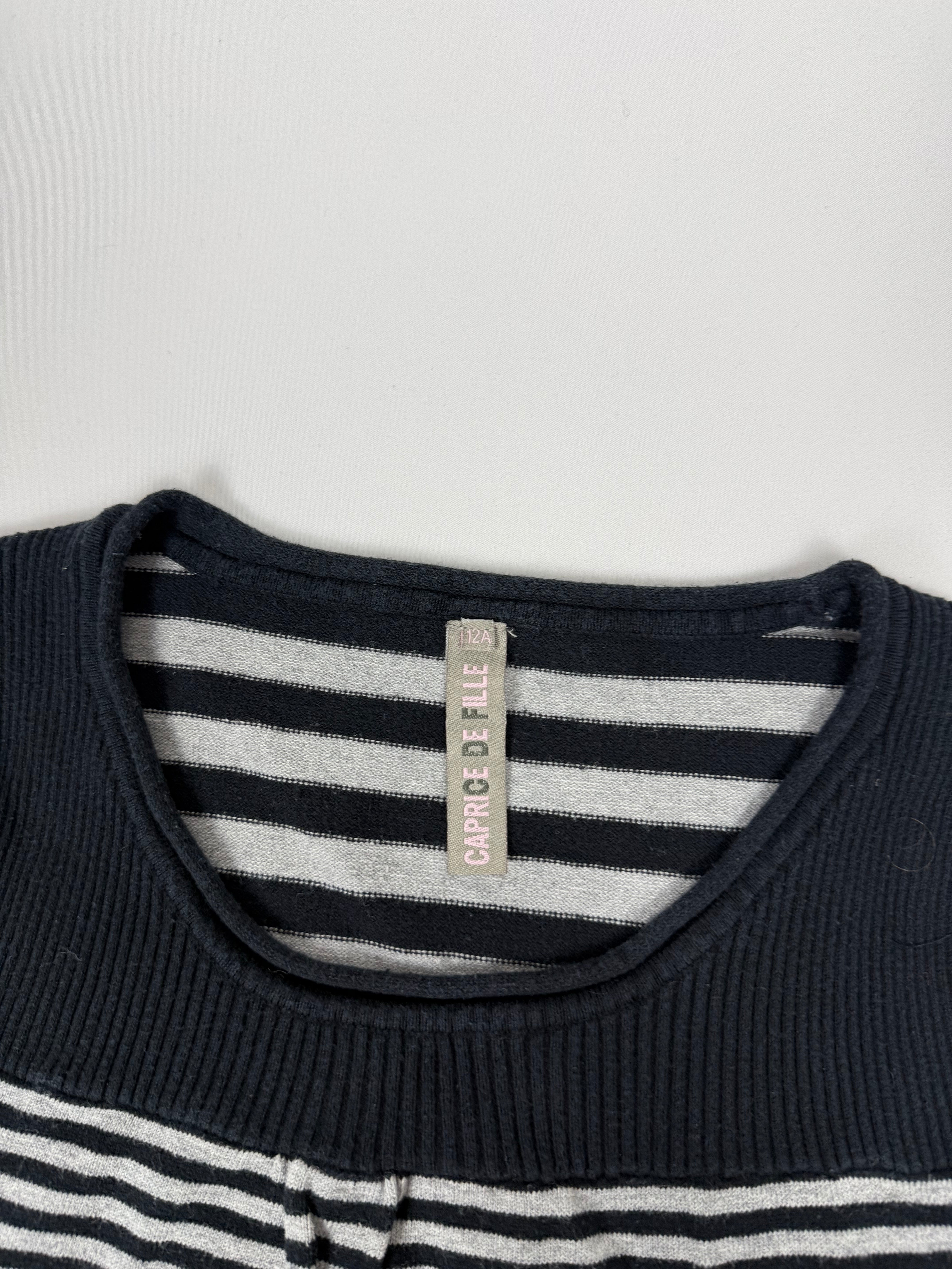 Black striped cotton short sleeves jumper (S)