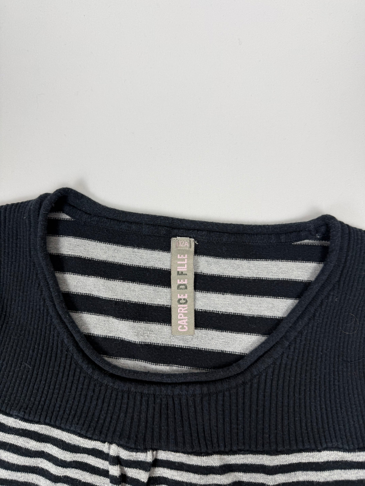 Black striped cotton short sleeves jumper (S)