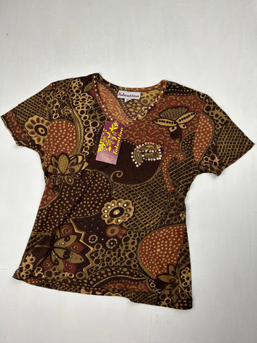 Brown sequins graphic print tee (M)
