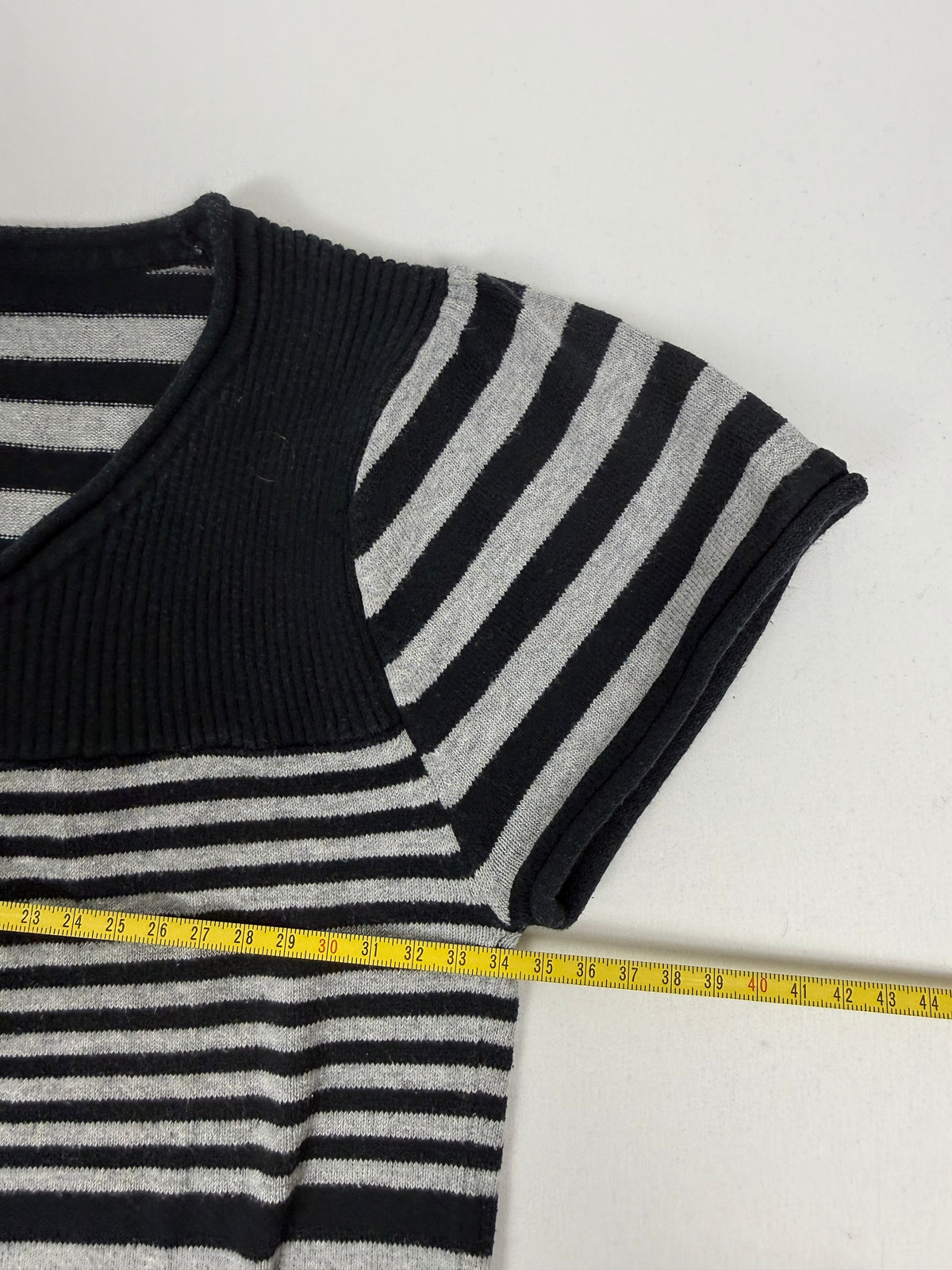 Black striped cotton short sleeves jumper (S)