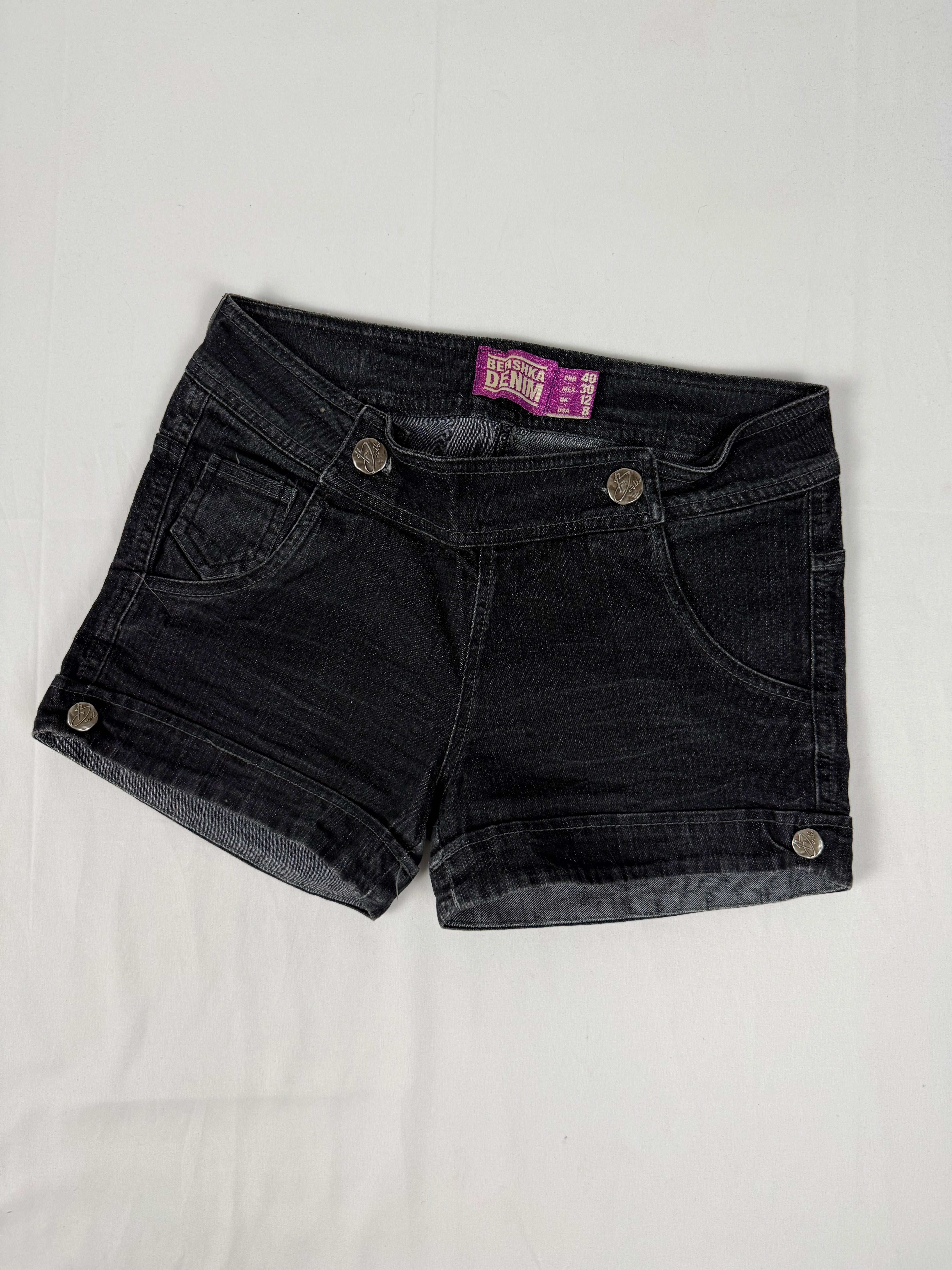 Black low rise denim mini short (L)