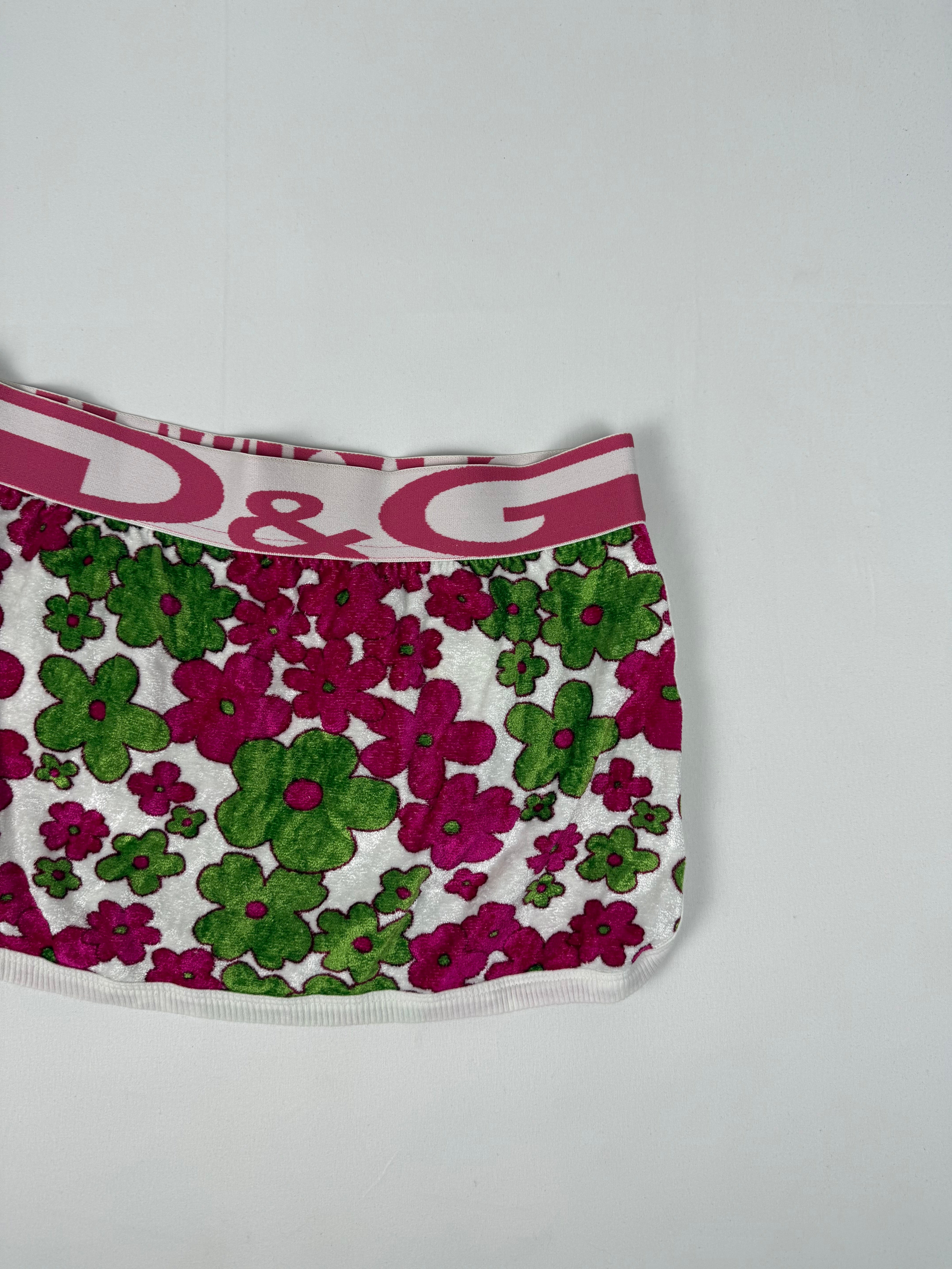 Multicolor velvet floral low rise mini skirt (S)