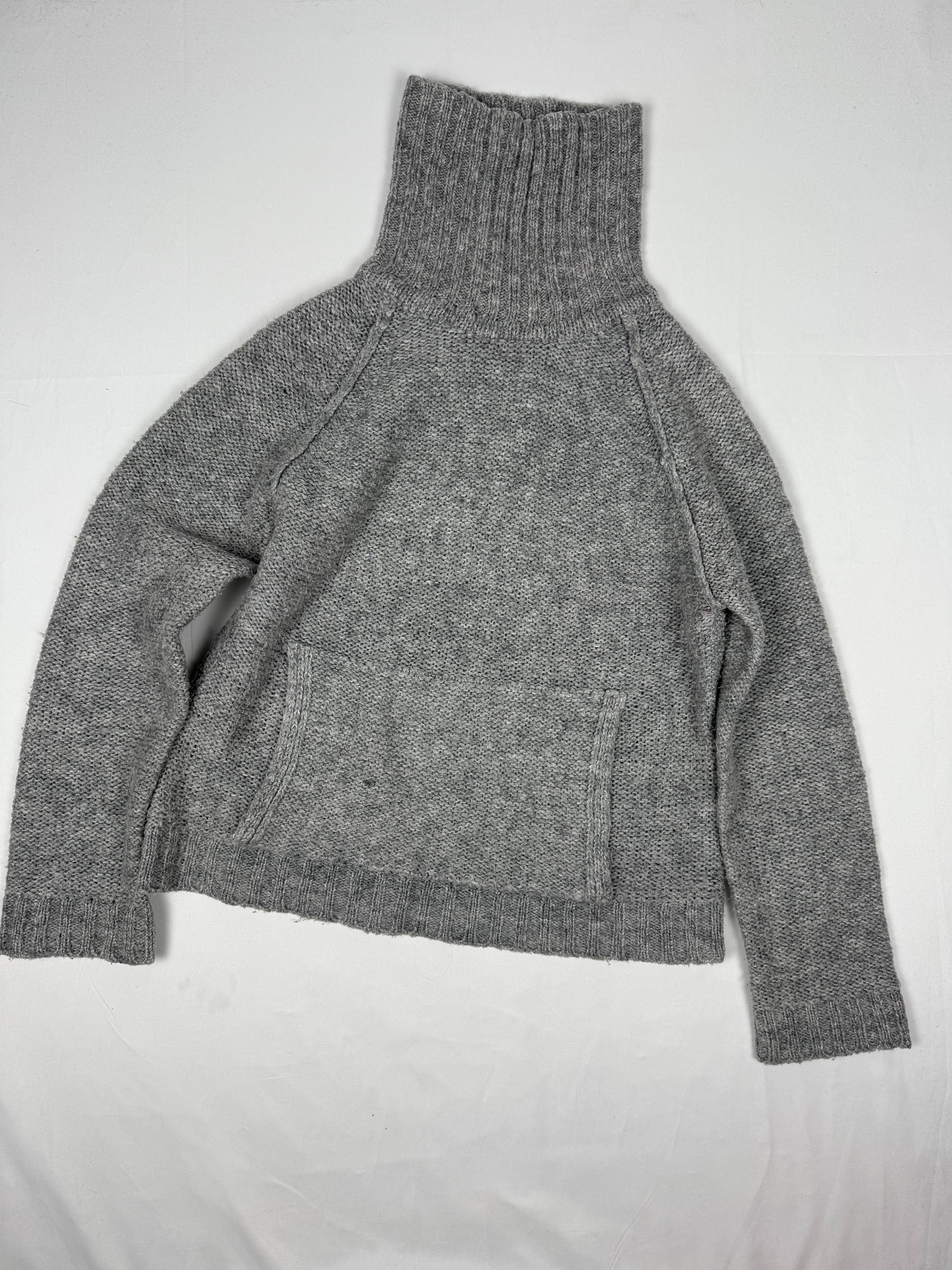 Grey turtleneck pockets wool jumper (M)
