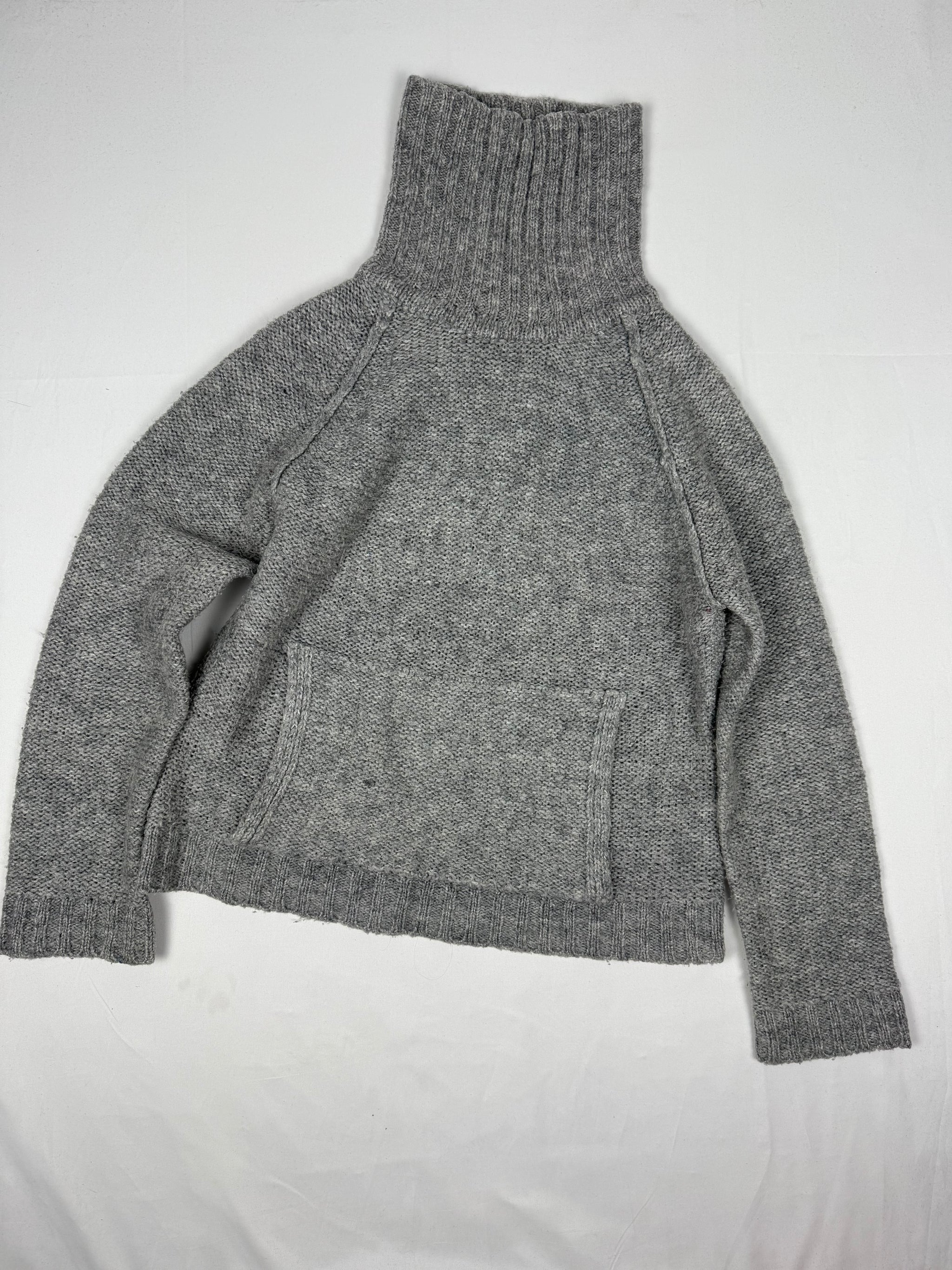 Grey turtleneck pockets wool jumper (M)