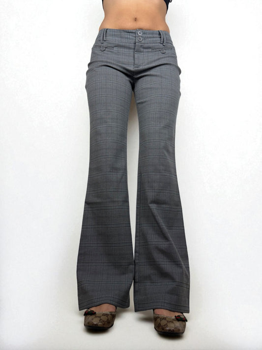 Grey check print low waist office flare pants (S/M)
