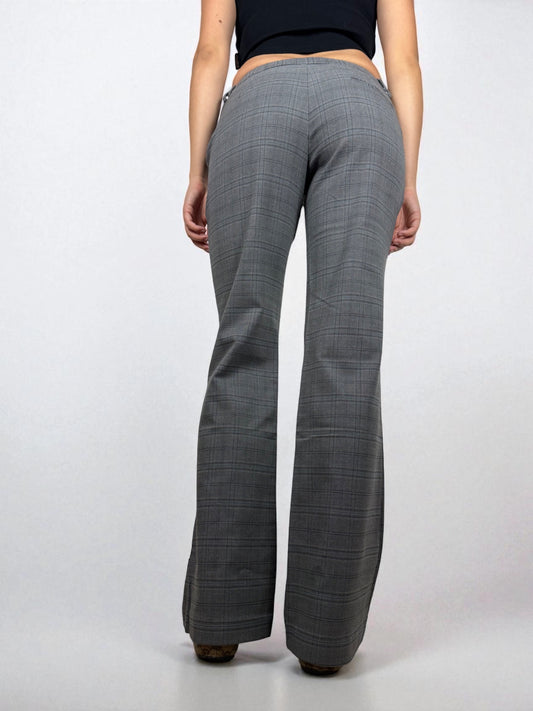 Grey check print low waist office flare pants (S/M)